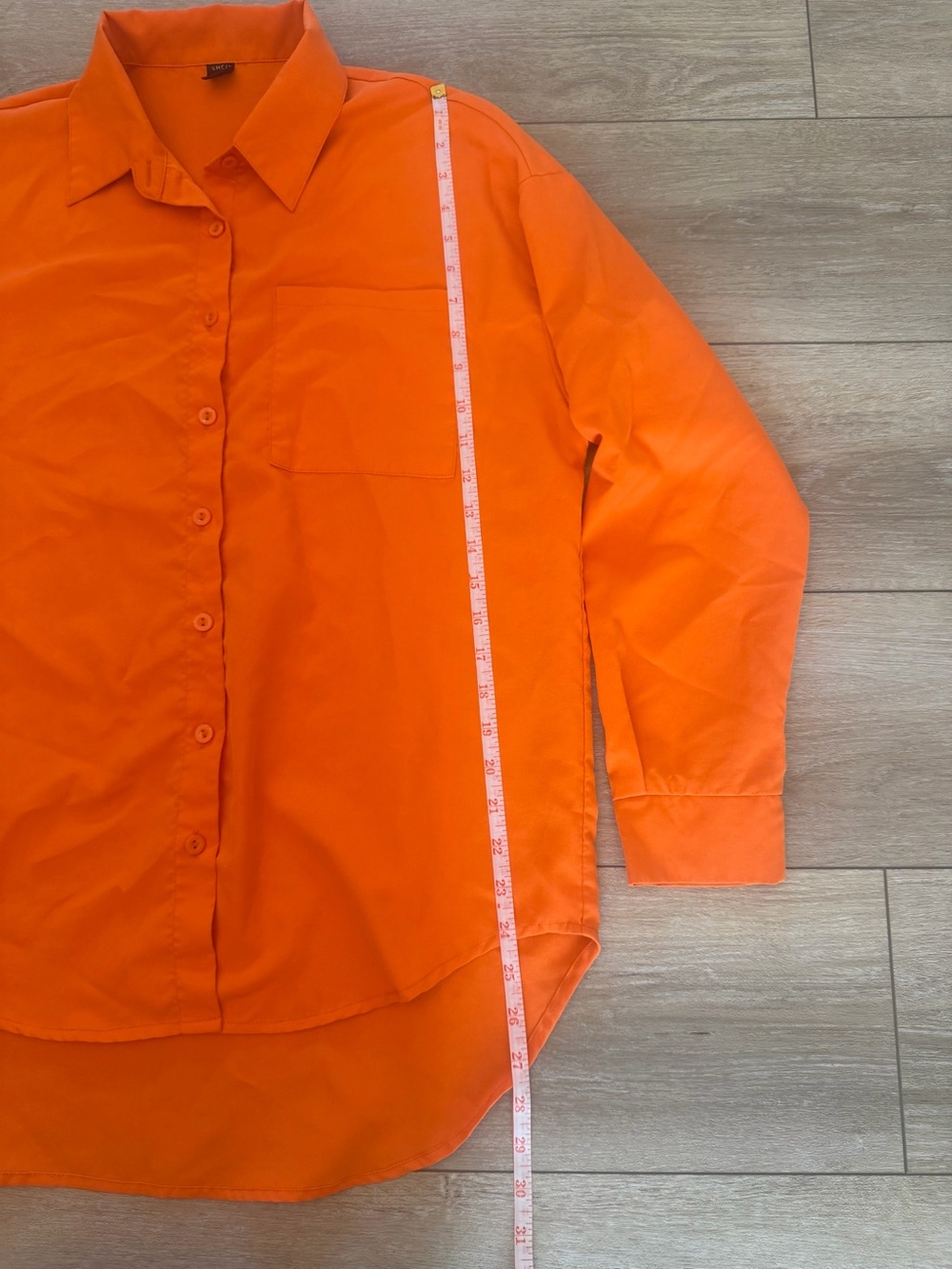 SHEIN Oversized Neon Orange Button Up Shirt Women’s Size S EU 36 High Low Hem - Picture 4 of 6
